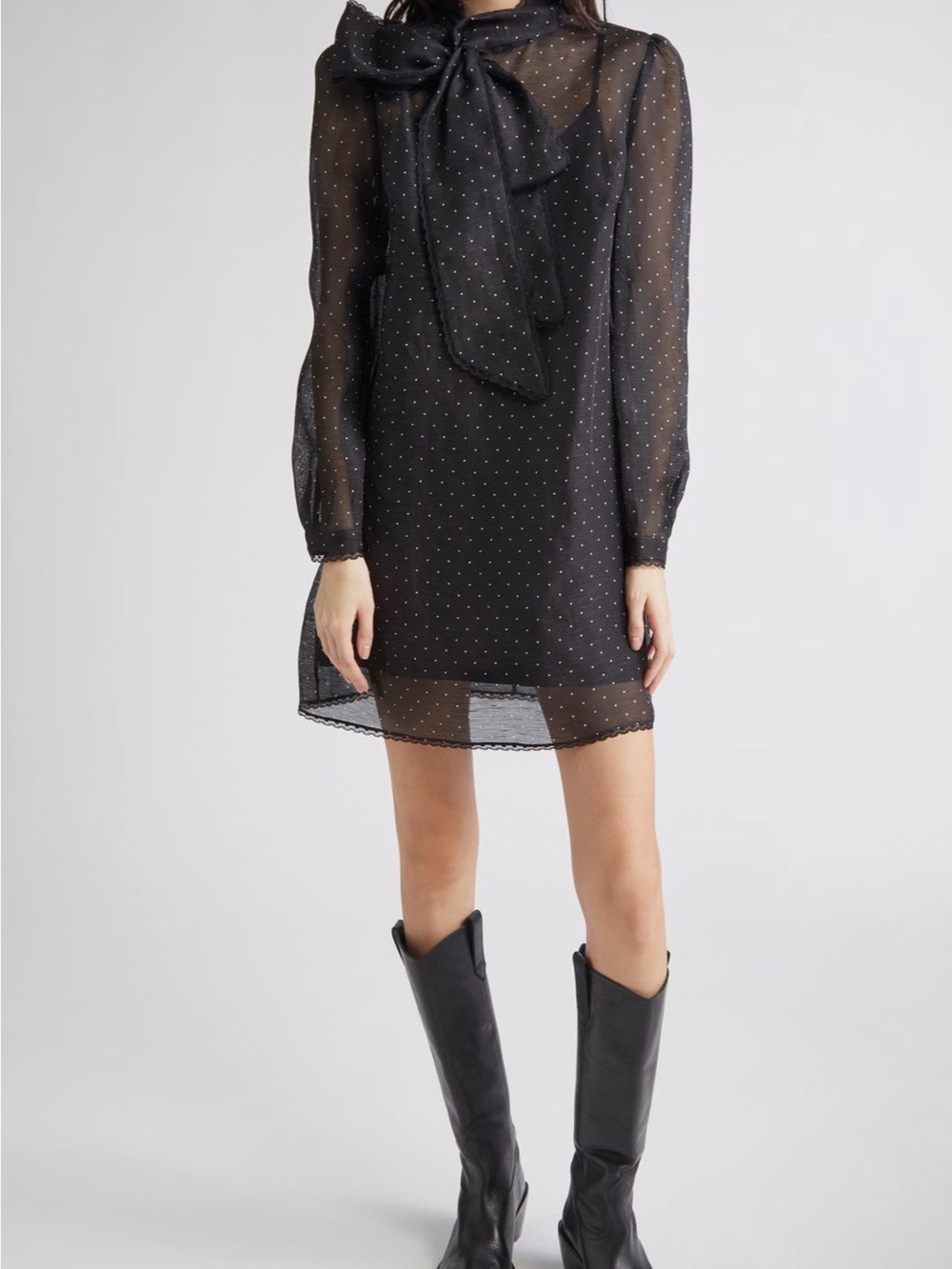 Zimmermann Black Sheer Polka Dot Bow-Tie Mini Dress